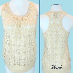 Eyelash Couture Lace Racerback Banded Tank size Large L Beige Cream Layering EUC